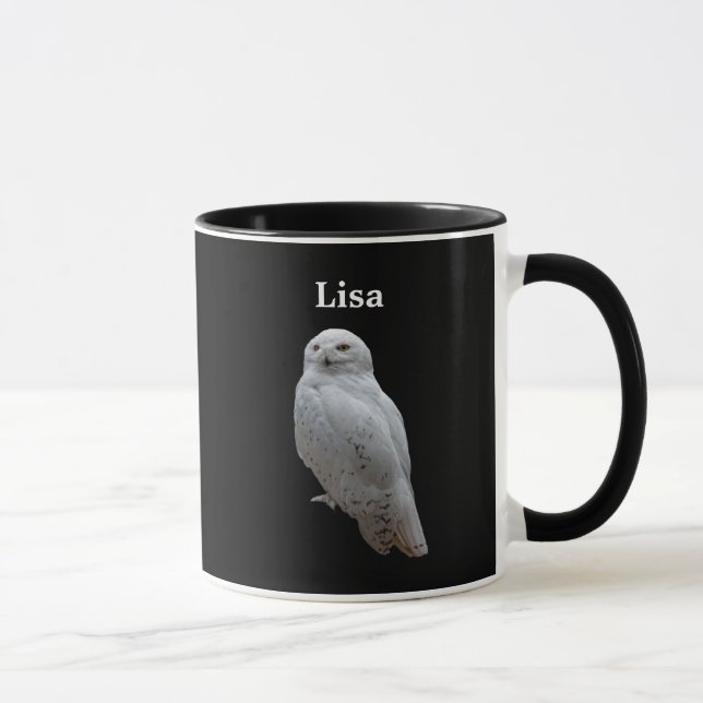Caneca Coruja personalizada da neve no preto (Direita)