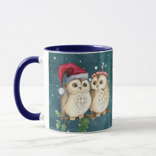 Caneca coruja sábia fofa de natal vida selvagem chapéu do