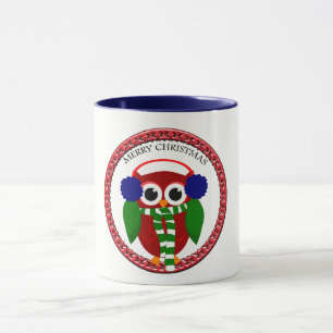 Caneca Coruja Santa Claus com lenço e protetores auricul