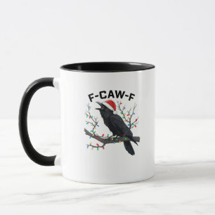 Caneca Corvo F-Caw-F Luzes de Natal Divertidas e Retrô Ch