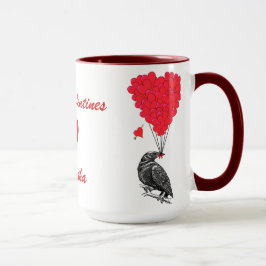 Caneca Corvo gótico e Namorados cardíacos