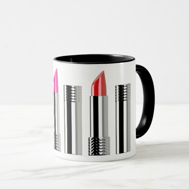 Caneca Cosmetólogo Lipstick cromo vermelho-rosa belo (Frente Esquerda)