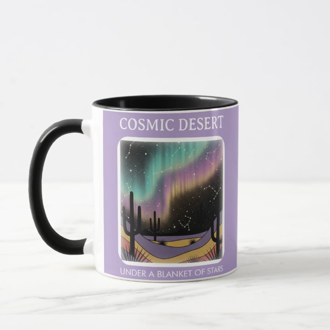 Caneca Cosmic Desert Aurora • Retro Western Night Sky (Esquerda)