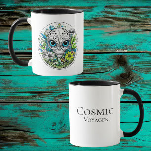 Caneca Cosmic Voyager   Alienígena Extraterrestre Floral