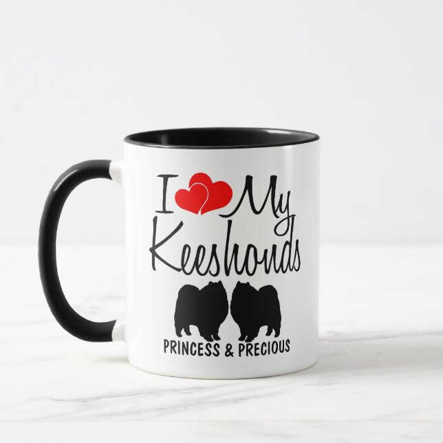 Caneca Costumado Eu Amo Os Meus Dois Cachorros De Keeshon (Esquerda)
