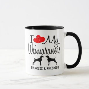 Caneca Costumar Eu Amo Os Meus Dois Cachorros Do Weimaran