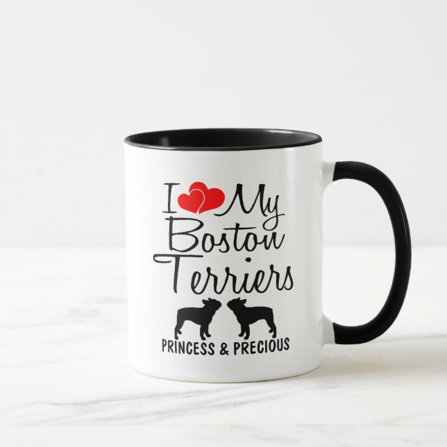 Caneca Costume Amo Meu Mug De Dois Terriers De Boston (Direita)