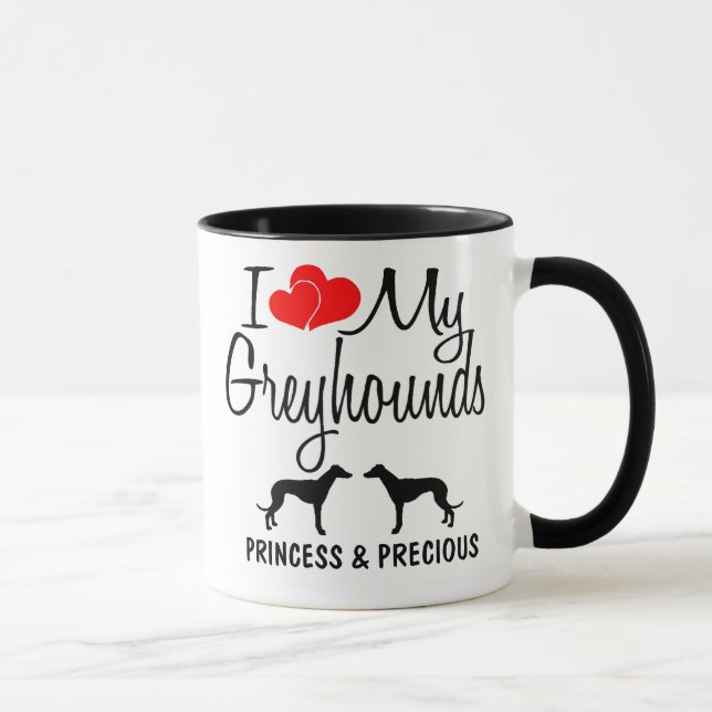 Caneca Costume Amo Minha Mug De Dois Greyhounds (Direita)