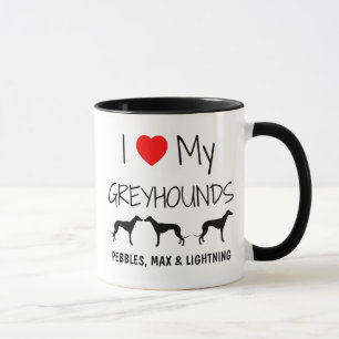 Caneca Costume Amo Os Meus Três Greyhounds
