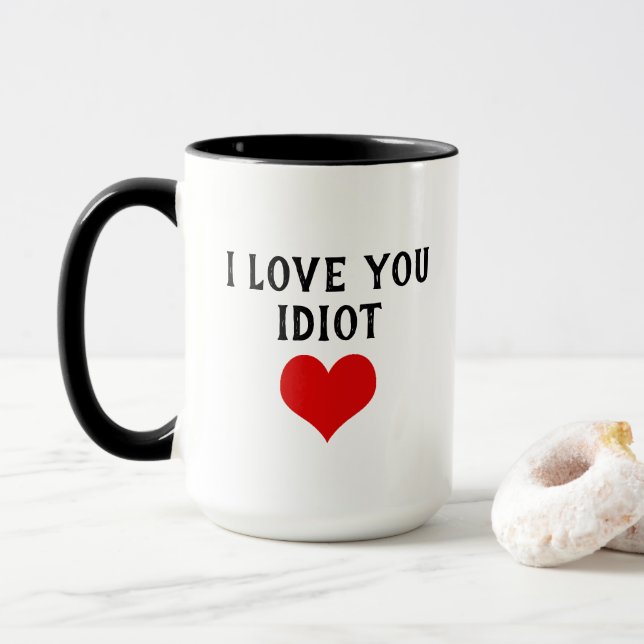 Caneca Costume Engraçado Eu Te Amo Idiota E Coração Verme (Com Donut)