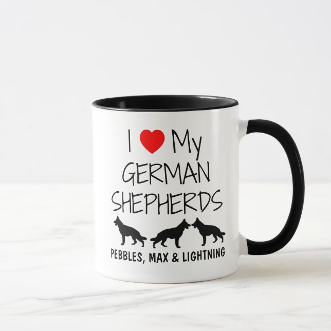 Caneca Costume Eu Amo Meus Três German shepherd (Direita)
