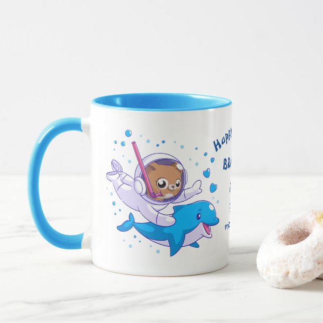 Caneca Costume submarino de gatos e golfinhos (Com Donut)