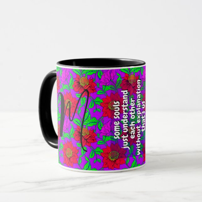 Caneca Cota Irmã Bonita e Monograma Floral | Presente esp (Frente Esquerda)