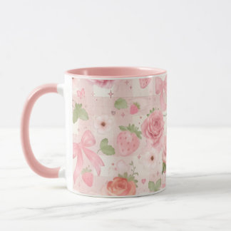 Caneca Cottage core + Coquette Morango e Flores