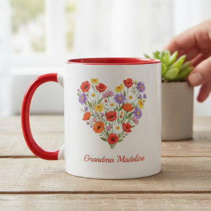 Caneca Cottagecore Flores Silvestres Coração Avó Dia das 