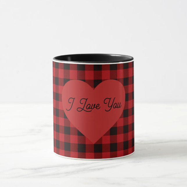 Caneca Country red and black plaid - heart detail (Centro)