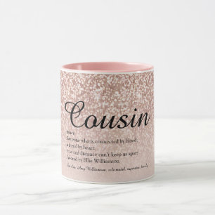 Caneca Cousin Definition Girly Rosa Dourado Glitter