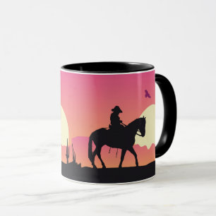 Caneca Cowboy, Cavalo e Deserto Sunset Rosa