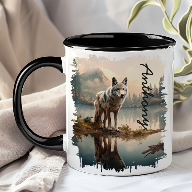 Caneca Coyote por Reflexão do Lago Montanha (Criador carregado)