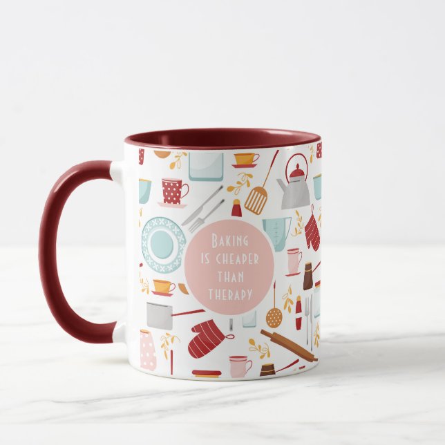 Caneca Cozinha Engraçada Mais Barata Que A Terapia, Rosa (Esquerda)