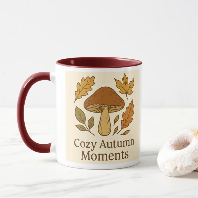 Caneca Cozy Autumn Moments Mug | Mushroom & Fall Leaves D (Com Donut)
