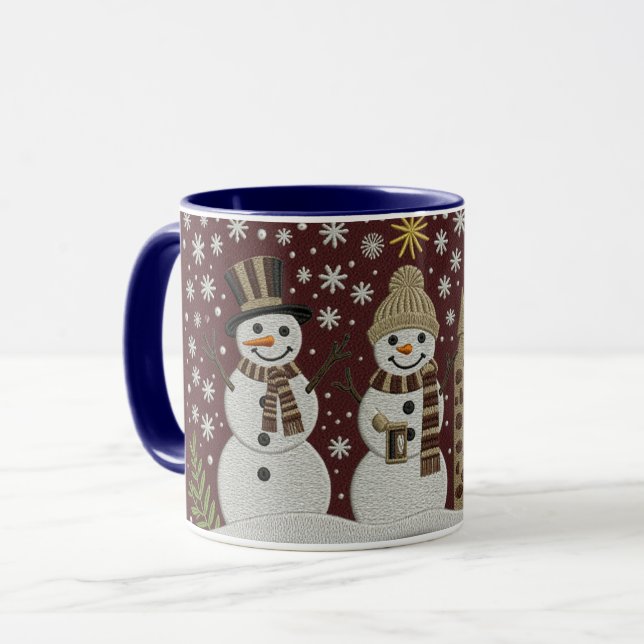 Caneca Cozy Embroidered Snowman Winter Mug (Frente Esquerda)