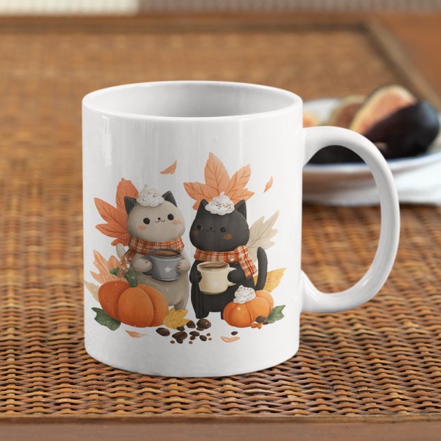 Caneca Cozy Fall Cats para Amantes de Café (Bring warmth to your mornings — your photo becomes art on this cozy mug)