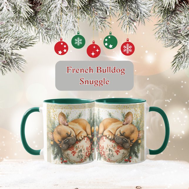 Caneca Cozy French Bulldog em um Ornamento (French Bulldog Christmas Mug)