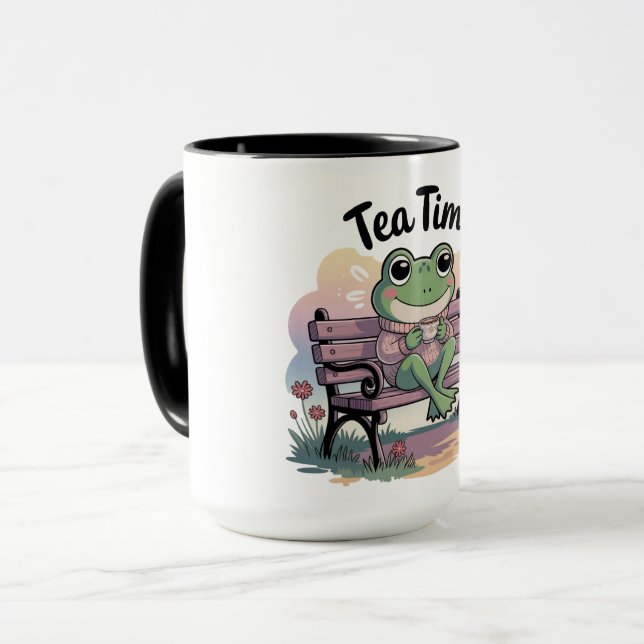 Caneca Cozy Frog Sitting Like a Human – Funny Chill Carto (Frente Esquerda)