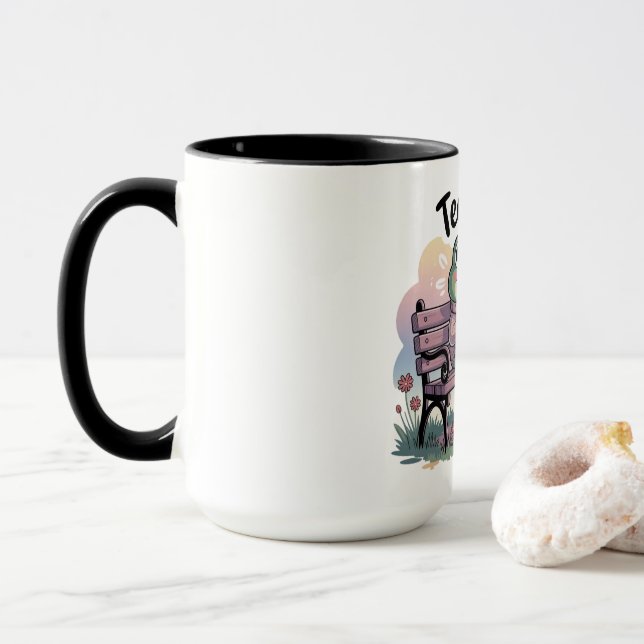 Caneca Cozy Frog Sitting Like a Human – Funny Chill Carto (Com Donut)