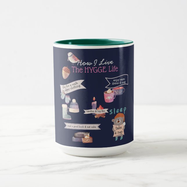 Caneca Cozy HYGGE Life Infografia Personalizada Naval Azu (Centro)