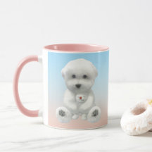 Cozy Plush Moment: Smiling Bichon Hugging Mini Pup