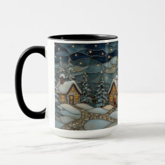 Caneca Cozy Stained Glass Snowy Village Holiday Mug