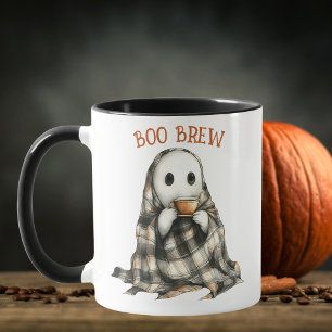 Caneca Cozy White Ghost Boo Breve Café do Dia das Bruxas