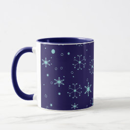 Caneca Cozy Winter Christmas Snowflakes Midnight Blue