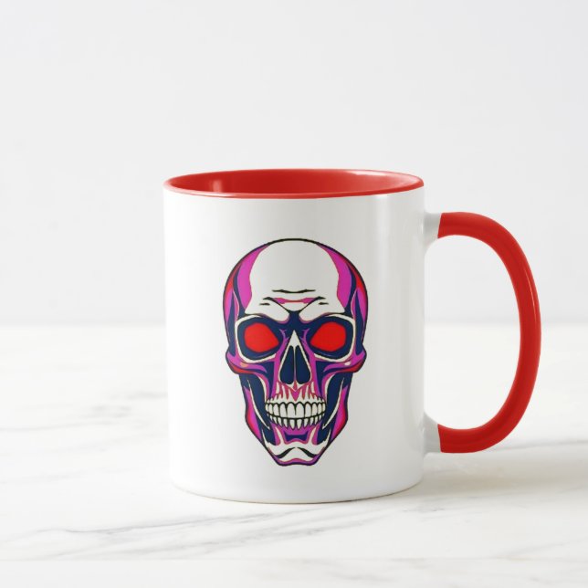 Caneca Crâne démon avec yeux rouges et couleurs néon. (Direita)