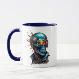 Caneca Crâne mécanique au style cyberpunk.