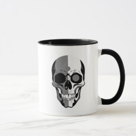 Caneca Crâne stylisé noir et blanc au design sombre.