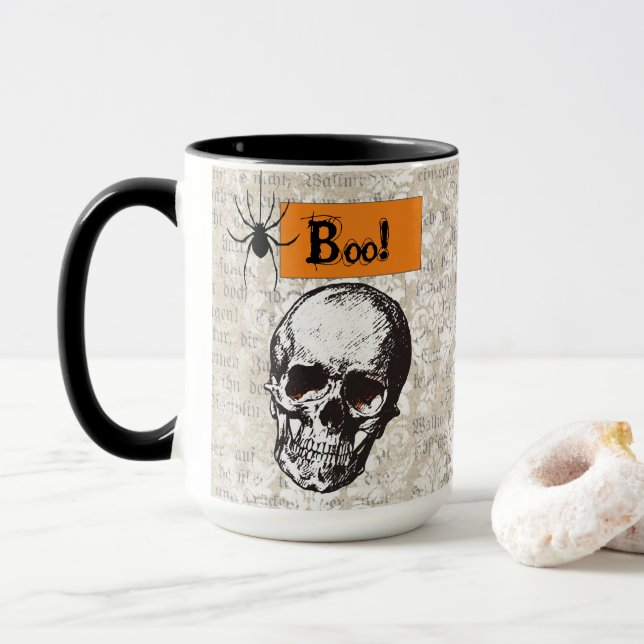 Caneca Crânio Assustador de Halloween (Com Donut)