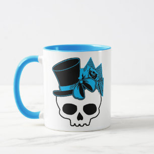 Caneca Crânio Cónico Com Rosa Azul De Chapéu Superior