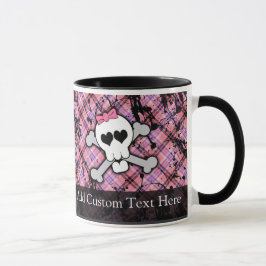 Caneca Crânio cor-de-rosa do Grunge com corações dos