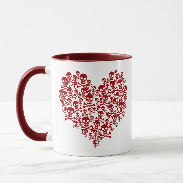 Caneca Crânio Coração Vermelho Escuro (Esquerda)