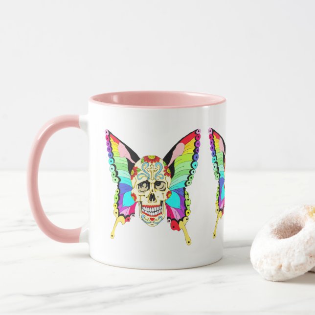 Caneca Crânio de Açúcar da Borboleta (Com Donut)