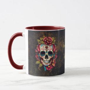 Caneca Crânio De Açúcar Floral Doce 16 Aniversário