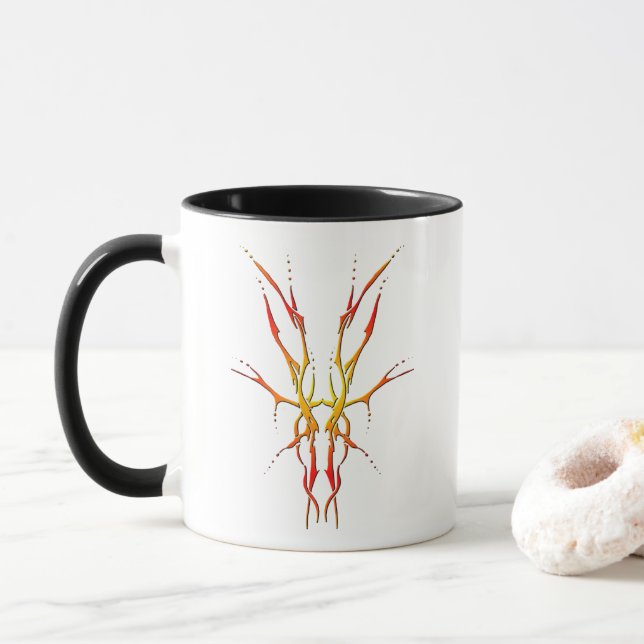 Caneca Crânio de Cervo Tribal Chama Design de Caça (Com Donut)