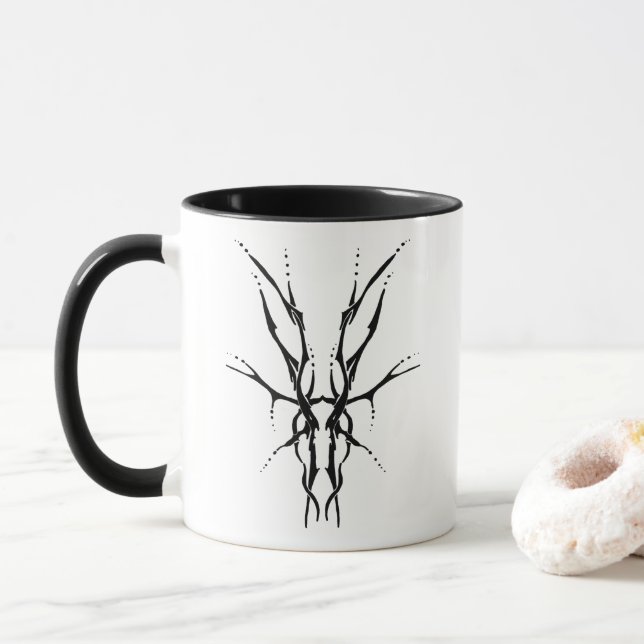 Caneca Crânio de Cervo Tribal Preto Desenho de Caça (Com Donut)
