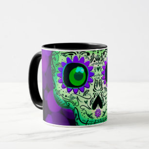 Caneca Crânio de incandescência verde & roxo o Dia das