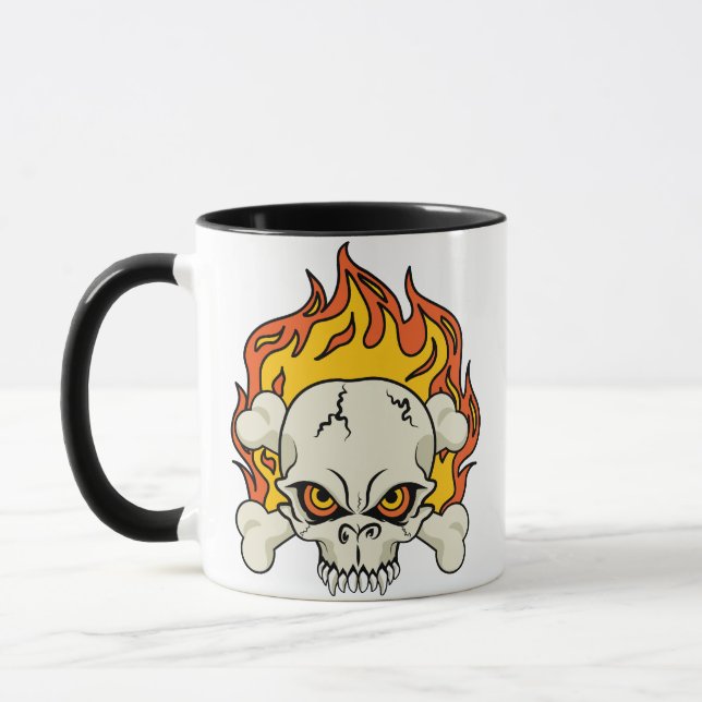Caneca Crânio flamejante e ossos cruzados (Esquerda)