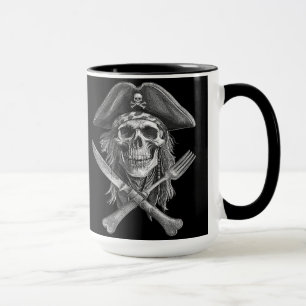 Caneca Crânio Pirata com Faca Cruzada e Fork para Lido