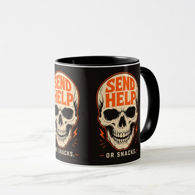 Caneca Crânio Retro Divertido Envie Ajuda Ou Lanches (Frente Esquerda)